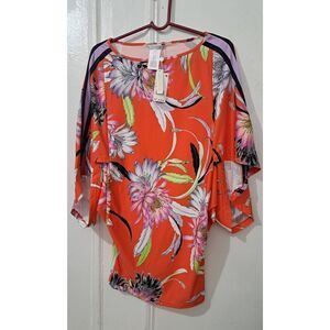 Trina turk women small tunic swim collection batwing sleeve top orange lavender